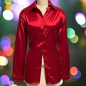 PrettyLittleThing Red Button Down Blouse